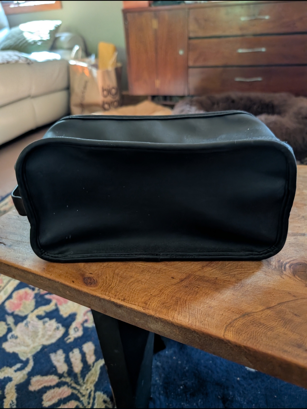 Black Leather Men's Travel Dopp Kit Toiletry Bag